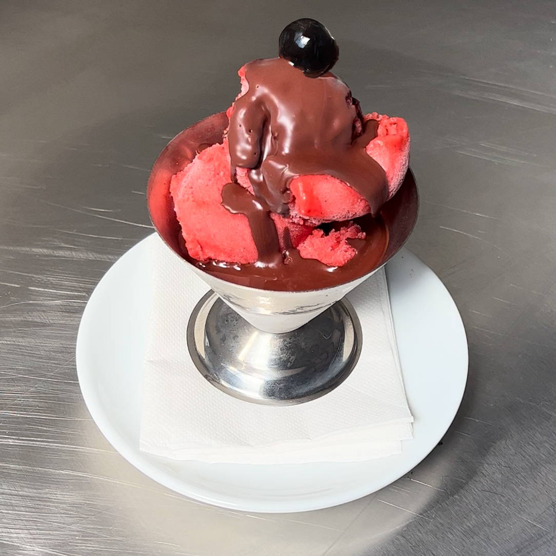 Cherry Sorbet with Chocolate Shell by Lisa Valmorbida & Harry Nissen