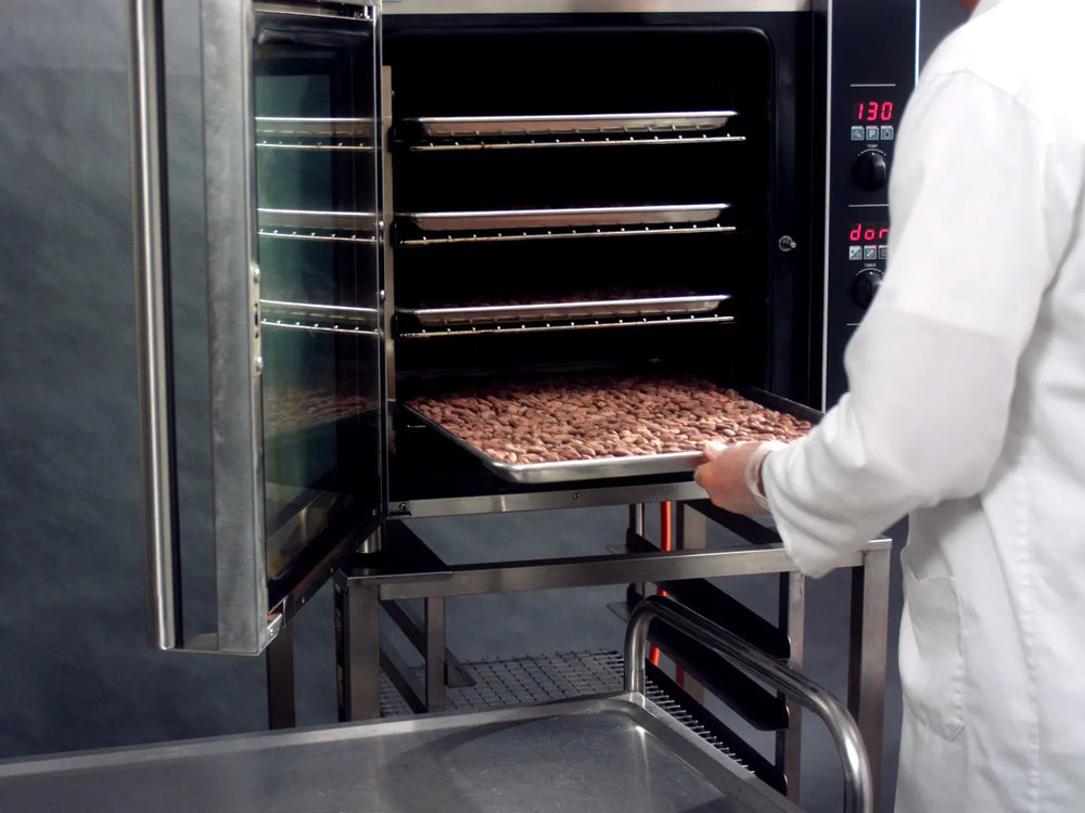 Cacao beans being roasted