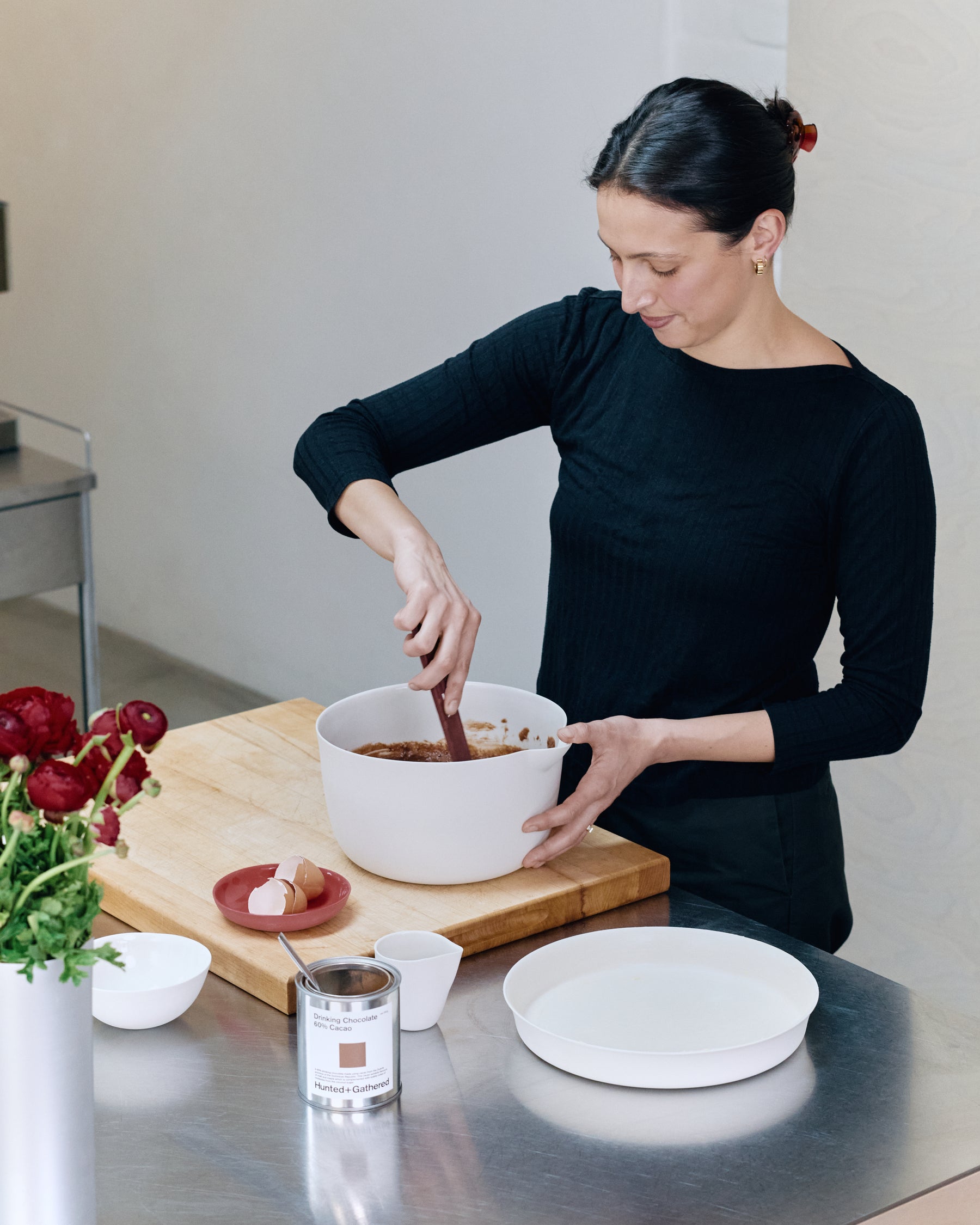 Dom Gattermayr mixing the chocolate and almond pudding batter