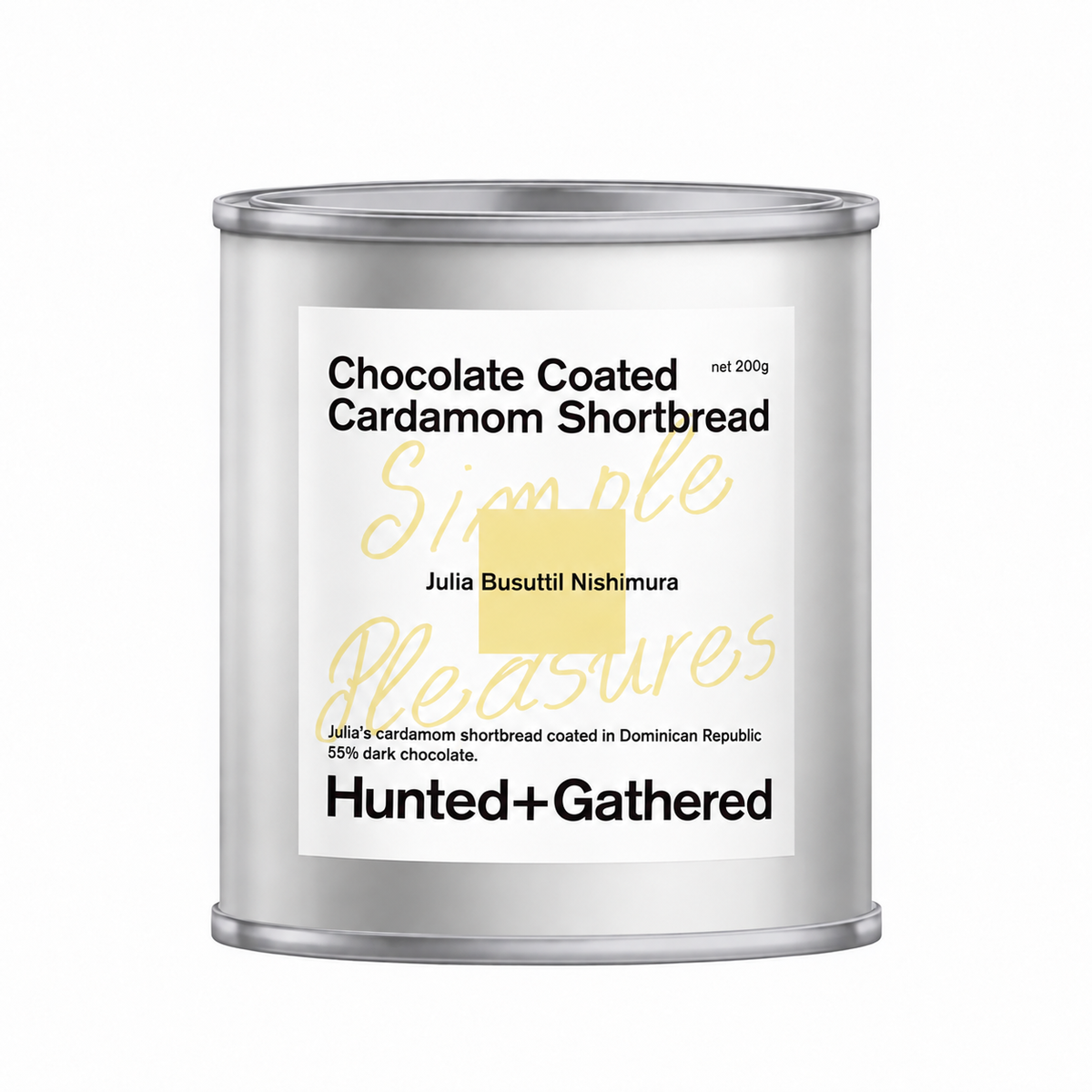 Chocolate-Coated Cardamom Shortbread 200g tin — Julia Busuttil Nishimura x Hunted+Gathered